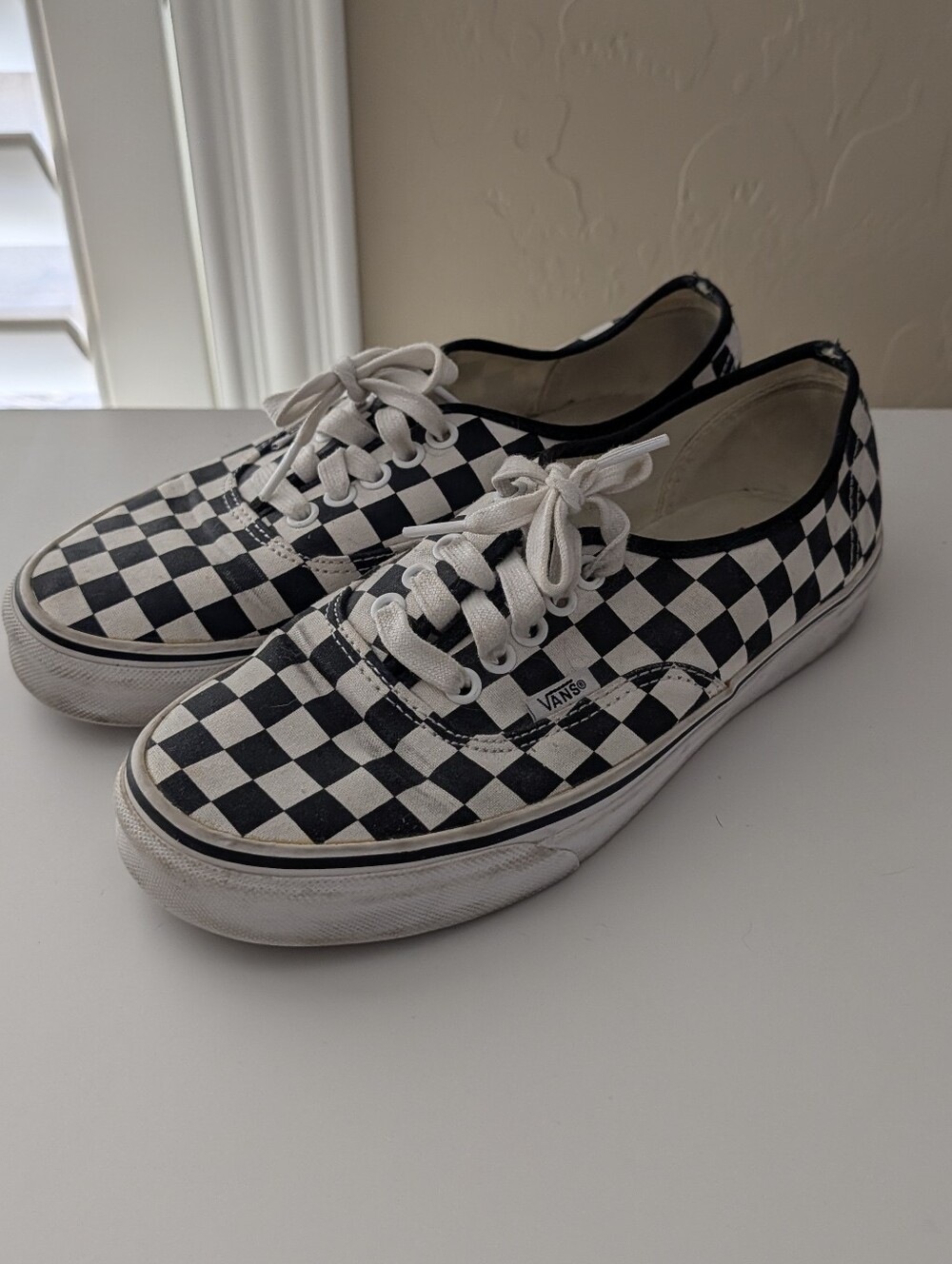 Vans Authentic Checkerboard Racing Flag White Black Sz Women's 8 Shoes - Picture 3 of 8